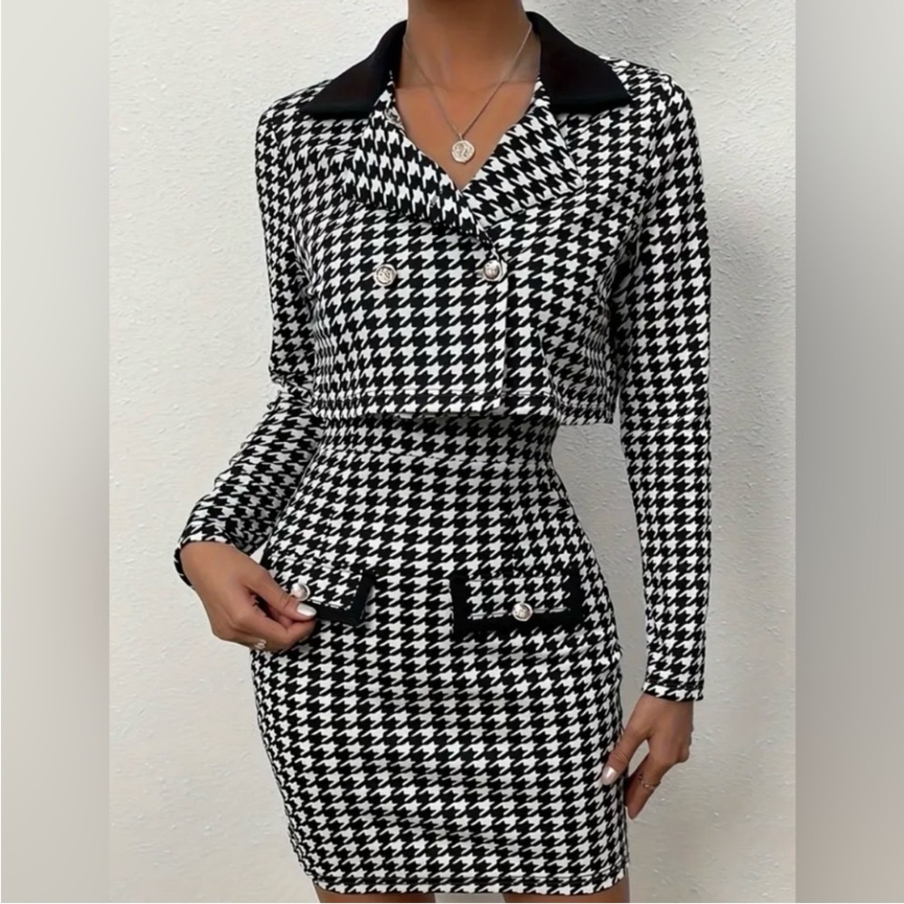 NWOT 2-Piece Houndstooth Cami Dress and Crop Jacket (Size XL)